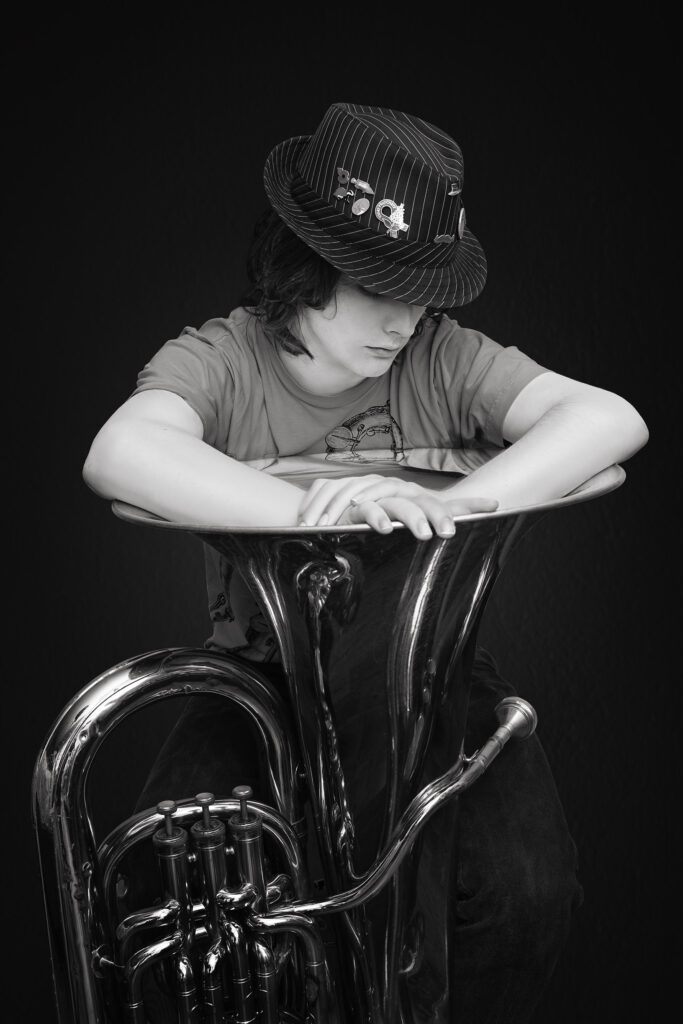 Tuba Player Black and White