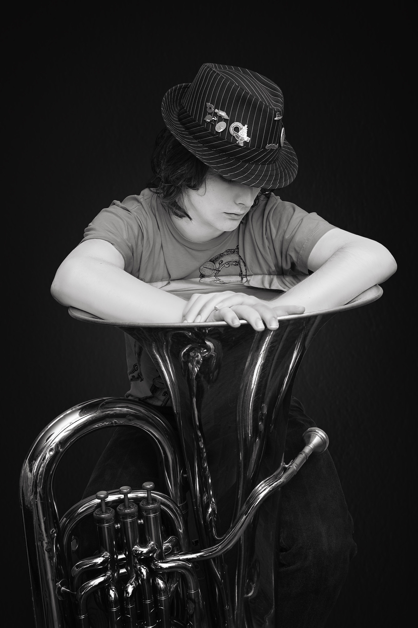 Tuba Player Black and White